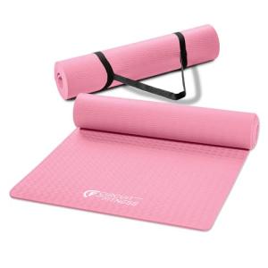 Circuit Fitness by Marcy 1/4-inch (6mm) Non Slip Multi-Purpose Exercise Yoga Mat with Carrying Strap - Sakura Pink