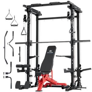 Major Fitness Drone3 Smith Machine with Weight Bench, All-in-One Home Gym Squat Rack with Cable Crossover & Pull-Up Station, Heavy-Duty Full-Body Workout for Strength Training, Black