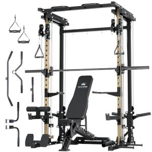 Major Fitness Drone3 Smith Machine with Weight Bench, All-in-One Home Gym Squat Rack with Cable Crossover & Pull-Up Station, Heavy-Duty Full-Body Workout for Strength Training, Khaki