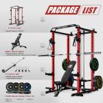 RitFit Squat Rack Power Cage Home Gym Package, Includes 1000LBS Power Rack with Cable Crossover System, Weight Bench, Weight Plate Set with Olympic Barbell (Package 1.6K (Bumper Plate 230LBS))-Orange