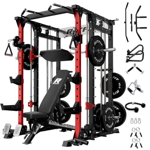 RitFit Buffalo Smith Machine, Power cage with LAT-Pull Down System & Cable Crossover System, All-in-One Squat Rack for Home Gym, Power Rack