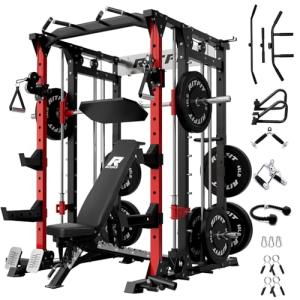 RitFit Buffalo Smith Machine, Power cage with LAT-Pull Down System & Cable Crossover System, All-in-One Squat Rack for Home Gym, Power Rack