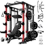 RitFit Buffalo Smith Machine, Power cage with LAT-Pull Down System & Cable Crossover System, All-in-One Squat Rack for Home Gym, Power Rack