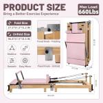 Foldable Pilates Reformer for Home Use, Portable Reformer Machine with Noise Reducing Roller System,Gym Equipment for Full Body Workout (Pink)