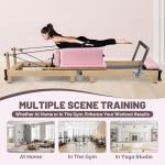 Foldable Pilates Reformer for Home Use, Portable Reformer Machine with Noise Reducing Roller System,Gym Equipment for Full Body Workout (Pink)