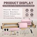 Foldable Pilates Reformer for Home Use, Portable Reformer Machine with Noise Reducing Roller System,Gym Equipment for Full Body Workout (Pink)
