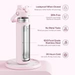 ENCOOL Insulated Water Bottle with Straw Stainless Steel Water Bottle, Leak-Proof, BPA-Free, Double Wall Vacuum Keeps Cold for 24 Hours for Sports, Travel, School (26 oz, Cotton Candy)