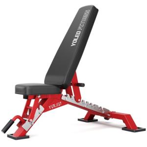 YOLEO Commercial Adjustable Weight Bench - MAX 2300LBS Heavy Duty Workout Bench for Home Gym, Decline/Flat/Incline Bench Press 2.4" Thick Pad(6-Step Assembly) (Red)