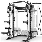 AOTORJAY Smith Machine Home Gym Strength Training Squat Rack Height Adjustable Power Cage with LAT Pull-Down Systems (Smith Machine)