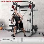 AOTORJAY Smith Machine Home Gym Strength Training Squat Rack Height Adjustable Power Cage with LAT Pull-Down Systems (Smith Machine)
