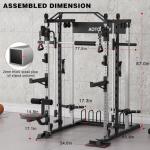 AOTORJAY Smith Machine Home Gym Strength Training Squat Rack Height Adjustable Power Cage with LAT Pull-Down Systems (Smith Machine)