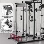 AOTORJAY Smith Machine Home Gym Strength Training Squat Rack Height Adjustable Power Cage with LAT Pull-Down Systems (Smith Machine)