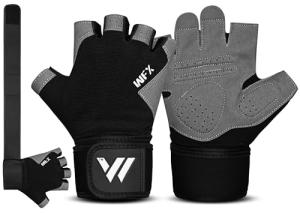 WESTWOOD FOX Gym Gloves Fitness Training Anti Slip Shock-Absorbing Weight Lifting Gloves Padded Grip Breathable Fingerless Workout Support for Men Women Cycling Exercise (Long Wristband, M)