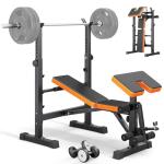 Multi-Function 6 in 1 Weight Bench Set - Leg Press, Preacher Curl Rack, Adjustable Workout Bench & Squat Rack for Full Body Exercise, Fitness Strength Training for Home Gym