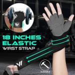 WESTWOOD FOX Gym Gloves Fitness Training Anti Slip Shock-Absorbing Weight Lifting Gloves Padded Grip Breathable Fingerless Workout Support for Men Women Cycling Exercise (Long Wristband, M)