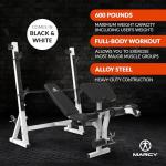 Marcy Olympic Workout Bench for Home Gym Strength Training Equipment with Preacher Curl Pad and Weight Rack Storage, White/Black