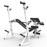 Marcy Olympic Workout Bench for Home Gym Strength Training Equipment with Preacher Curl Pad and Weight Rack Storage, White/Black