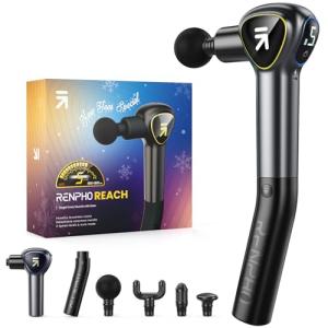 Renpho Massage Gun Deep Tissue, Back Massager for Pain Relief with Long Extension Handle, Percussion Handheld Mini Muscle Massagers Cordless for Athletes Neck, Reach
