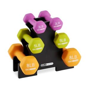 HolaHatha Neoprene Dumbbell Weights Set & Rack for Home Workout, 32 Lbs, Multicolor