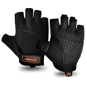 JOBGAIN Workout Gloves for Women and Men, Breathable Weight Lifting Gloves, Grip & Shock Absorption, Full Palm Protection, for Gym Exercise, Fitness, Training & Cycling, Black, Size L