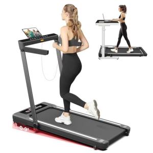 SubSun Pad Treadmill with 9% Incline, 3 in 1 Folding Treadmill for Home/Office with Handle Bar, 2.5HP Under Desk Treadmills Portable Walking Pad with Remote Control LED Touch Screen, White