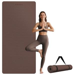PAIDU Extra Long Wide Yoga Mat 76"x33"x2/5 Inch - Non Slip Thick Exercise Mat for Home Gym, Yoga, Pilates & Workouts (Dark brown + Black)