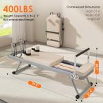soges Foldable Pilates Reformer Machine for Home Gym, Pilates Workout Equipment for Beginner, Cardio Fitness High Strength Rebounder, Up to 300 lbs Weight Capacity,Beige&Silver