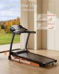 Auto Incline Treadmill 3.0HP, Treadmills for Home with 0-15 Level Incline, 6.2 MPH Speed, 300 Lbs Capacity, Heart Rate Sensors, Hydraulic Folding Treadmill
