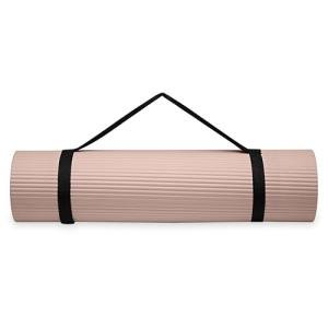 Gaiam Essentials Thick Yoga Mat Fitness & Exercise Mat with Easy-Cinch Carrier Strap,French Rose,72"L X 24"W X 2/5 Thick, 10mm