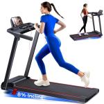 Treadmill with 8% Incline, Walking Pad Treadmill with Handle Bar, Portable Folding Treadmills for Running and Walking, 3.0HP Brushless Motorized, 5 Layers Shock-Absorbing