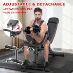 XDDIAS Workout Bench, Weight Bench with Leg Extension and Leg Curl, Preacher Curl Bench with Extended Headrest, Adjustable Incline Decline Flat Bench for Home Gym, 900LBS