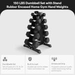 BalanceFrom Rubber Coated Hex Dumbbell Set with A-Frame Rack, Black – Solid Cast Iron Home Gym Weights with Chrome Handles for Full-Body Strength Training and Muscle Toning