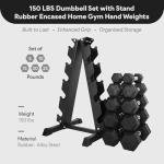 BalanceFrom Rubber Coated Hex Dumbbell Set with A-Frame Rack, Black – Solid Cast Iron Home Gym Weights with Chrome Handles for Full-Body Strength Training and Muscle Toning