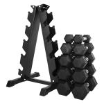BalanceFrom Rubber Coated Hex Dumbbell Set with A-Frame Rack, Black – Solid Cast Iron Home Gym Weights with Chrome Handles for Full-Body Strength Training and Muscle Toning