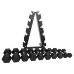 BalanceFrom Rubber Coated Hex Dumbbell Set with A-Frame Rack, Black – Solid Cast Iron Home Gym Weights with Chrome Handles for Full-Body Strength Training and Muscle Toning