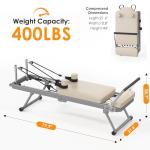 SogesPower Pilates Reformer Machine for Home Gym Workout, Foldable Pilates Equipment with High Strength Elastic Cords&Springs, Up to 400lbs Weight Capacity,Beige 79"