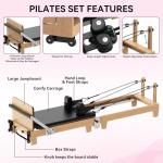 Wooden Foldable Pilates Reformer Machine, Quick-Assembly Studio Grade Pilates Reformer for Home and Gym, Pilates Equipment with Adjustable Resistance, Jump Board and Accessories