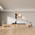 Wooden Foldable Pilates Reformer Machine, Quick-Assembly Studio Grade Pilates Reformer for Home and Gym, Pilates Equipment with Adjustable Resistance, Jump Board and Accessories