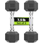 Hex Dumbbell Rubber Encased Strength Training Dumbbells, Hand Weight For Workout & Exercise/Pair of 7.5LB