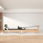 Wooden Foldable Pilates Reformer Machine, Quick-Assembly Studio Grade Pilates Reformer for Home and Gym, Pilates Equipment with Adjustable Resistance, Jump Board and Accessories