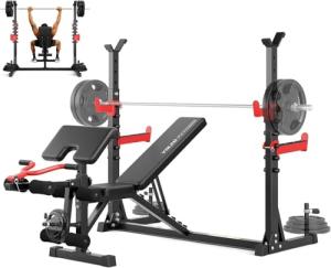 Yoleo 1980LBS 10-in-1 Weight Bench with Rack - Bench Press Set, Leg Extension, Preacher Curl & Flat/Incline/Decline Full Body Workout Bench, Adjustable Olympic Weight Benches for Home Gym(47.44IN WIDE GRIP)