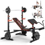 MAIDOMA Foldable 1500LBS 6 IN 1 Olympic Weight Bench Set with Squat Rack, Leg Extension/Curl & Preacher Curl, Adjustable Bench Press Set with Safety Bar Catches for Home Gym Full Body Workout