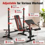 MAIDOMA Foldable 1500LBS 6 IN 1 Olympic Weight Bench Set with Squat Rack, Leg Extension/Curl & Preacher Curl, Adjustable Bench Press Set with Safety Bar Catches for Home Gym Full Body Workout