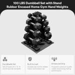 BalanceFrom Rubber Coated Hex Dumbbell Set with A-Frame Rack, Black – Solid Cast Iron Home Gym Weights with Chrome Handles for Full-Body Strength Training and Muscle Toning
