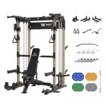 MAJOR FITNESS F22 Power Rack with Weight Bench, Barbell & 230lbs Weight Plates, 1600lbs Heavy-Duty All-in-One Squat Rack with Cable Crossover, Dual Pulley System & Attachments for Home Gym, Khaki