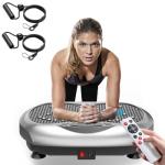 Natini Vibration Plate Exercise Machine - Whole Body Workout Vibration Platform Lymphatic Drainage Machine for Weight Loss Home Fitness W/Pilates Bar Resistance Bands Remote - Silver