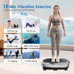 Natini Vibration Plate Exercise Machine - Whole Body Workout Vibration Platform Lymphatic Drainage Machine for Weight Loss Home Fitness W/Pilates Bar Resistance Bands Remote - Silver