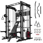RitFit M1 Pro Smith Machine Package, All-in-One Power Cage with Weight Stack Set, Includes LAT Pulldown & Cable Crossover System for Home Gyme (Black, Package (with Weight Stack + Bench))