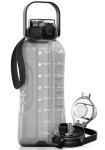 AQUAFIT 64 oz Water Bottle with Time Marker - 2in1 Straw & Chug Lid - BPA Free Big Water Bottle with Straw - Gym Water Bottle with Strap - Water Jug (64 Ounces, Gray)