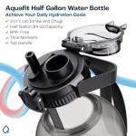 AQUAFIT 64 oz Water Bottle with Time Marker - 2in1 Straw & Chug Lid - BPA Free Big Water Bottle with Straw - Gym Water Bottle with Strap - Water Jug (64 Ounces, Gray)